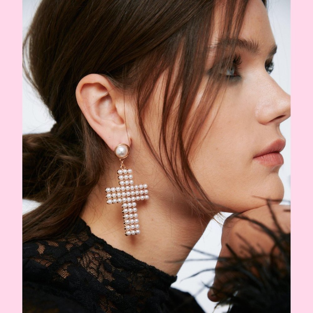 NWT Cross Pearl Custom Earrings